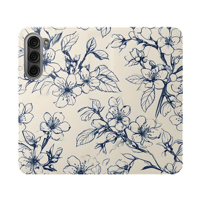 Blossom Sketch - Minimalist Floral Flip Phone Case for Samsung Galaxy