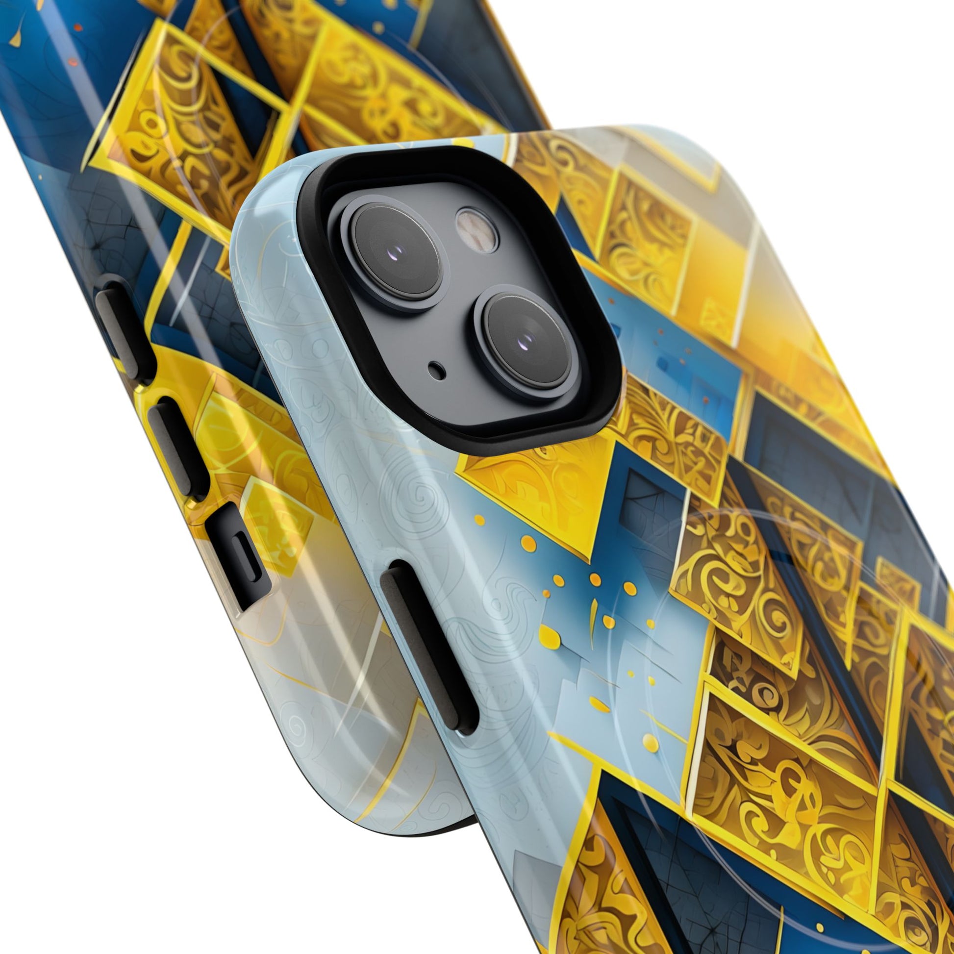 Golden Ascent Luxe Geometric iPhone 14 - MagSafe Compatible - Elegant Abstract Gold Design