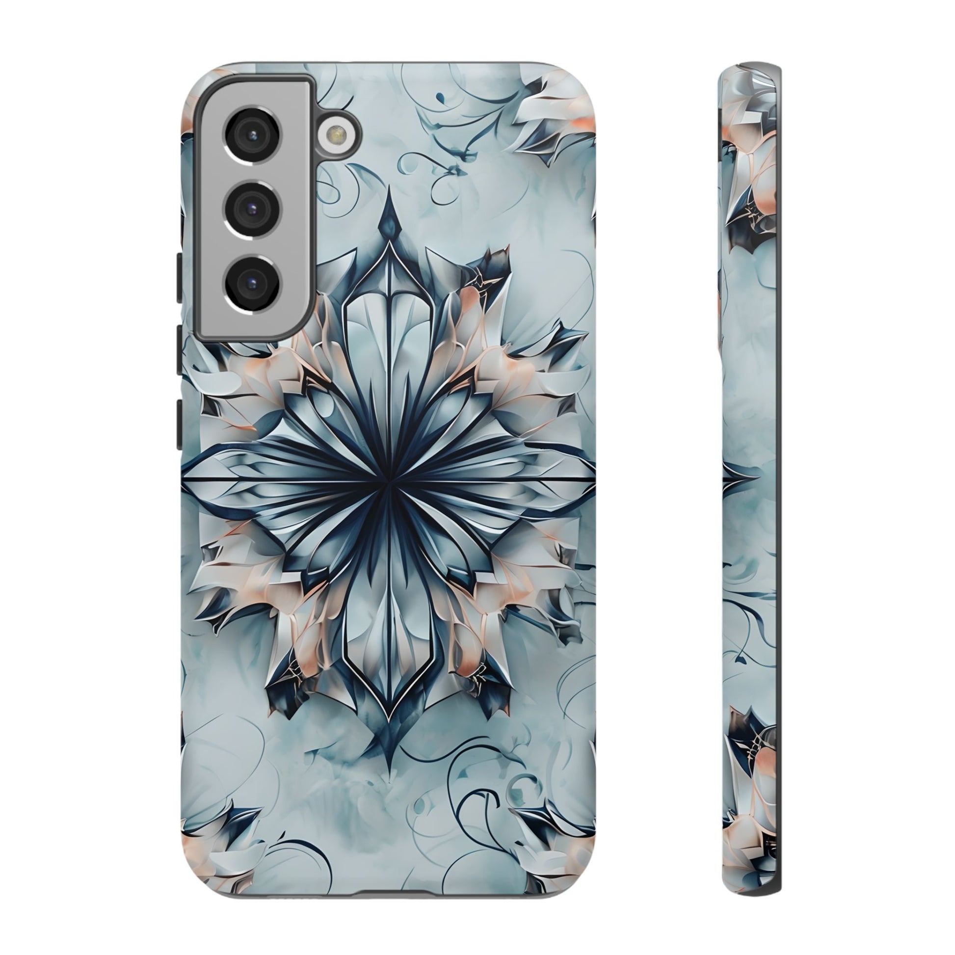 Indigo Mirage - Artistic Kaleidoscope Collection Artistic Floral - Samsung Galaxy S22 Plus Tough Phone Case - Bold Indigo Symmetrical Design