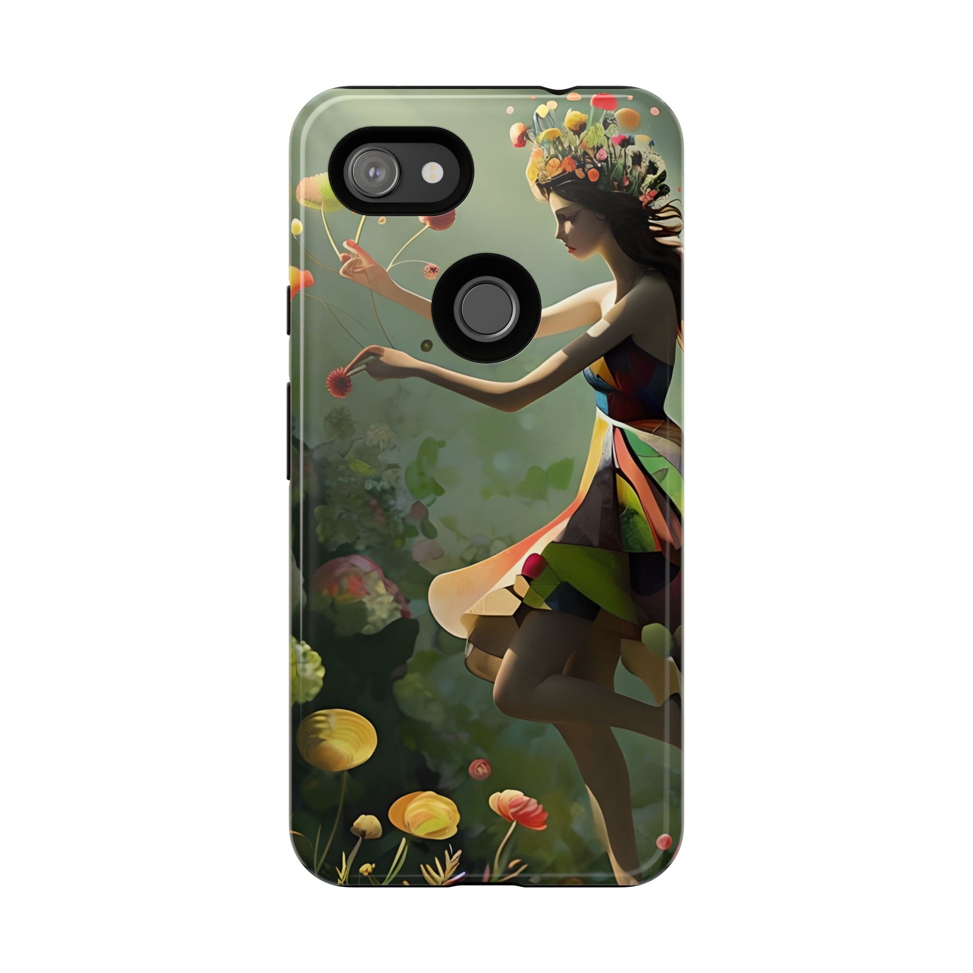 Dancing Wildflower Muse Google Pixel 3a XL Tough Case - Artistic Floral Fantasy Cover - Whimsical Nature-Inspired Protective Accessory