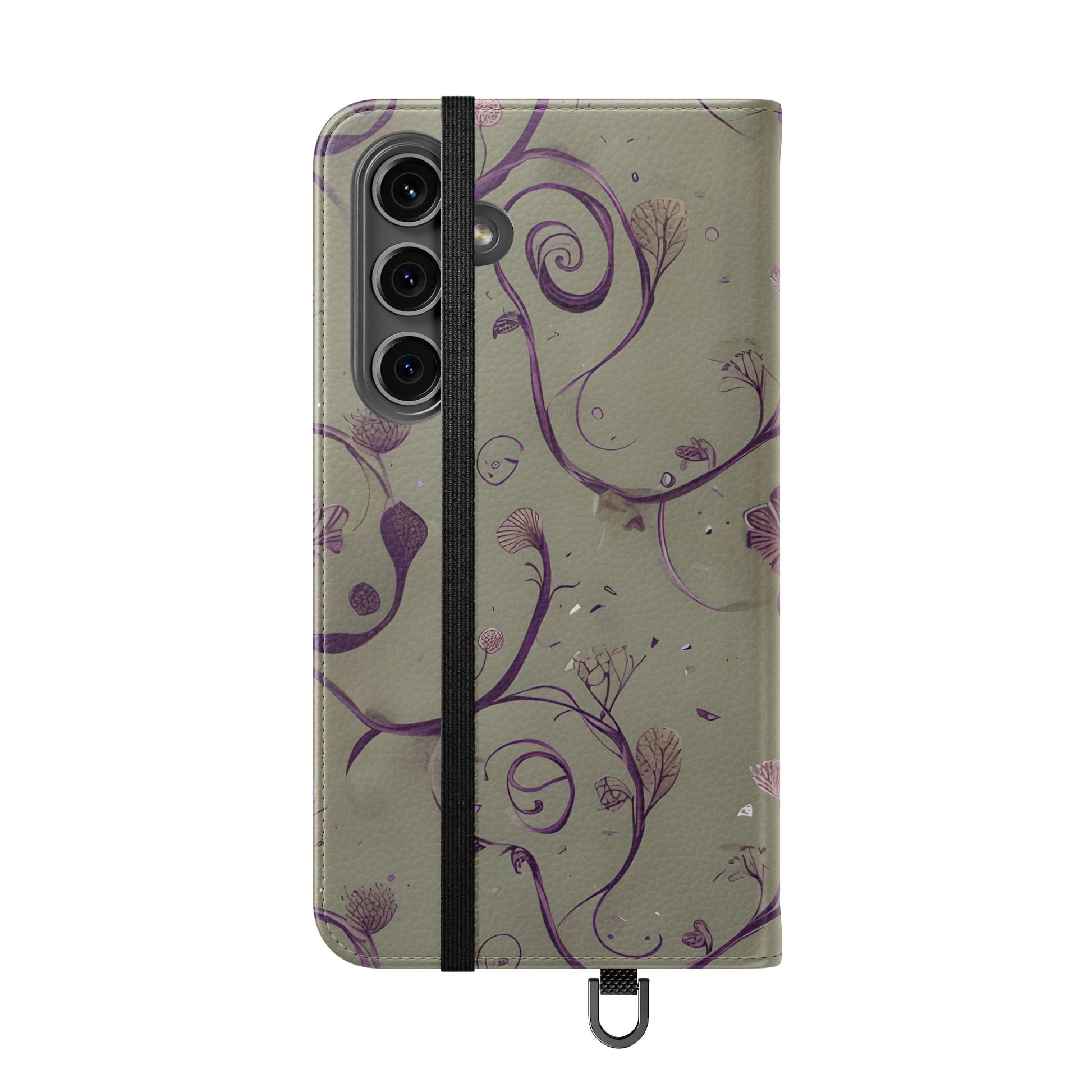 Twilight Thistle Bloom Wallet Phone Case - Elegant Purple Floral Vine Flip Cover for Samsung Galaxy S24 Plus