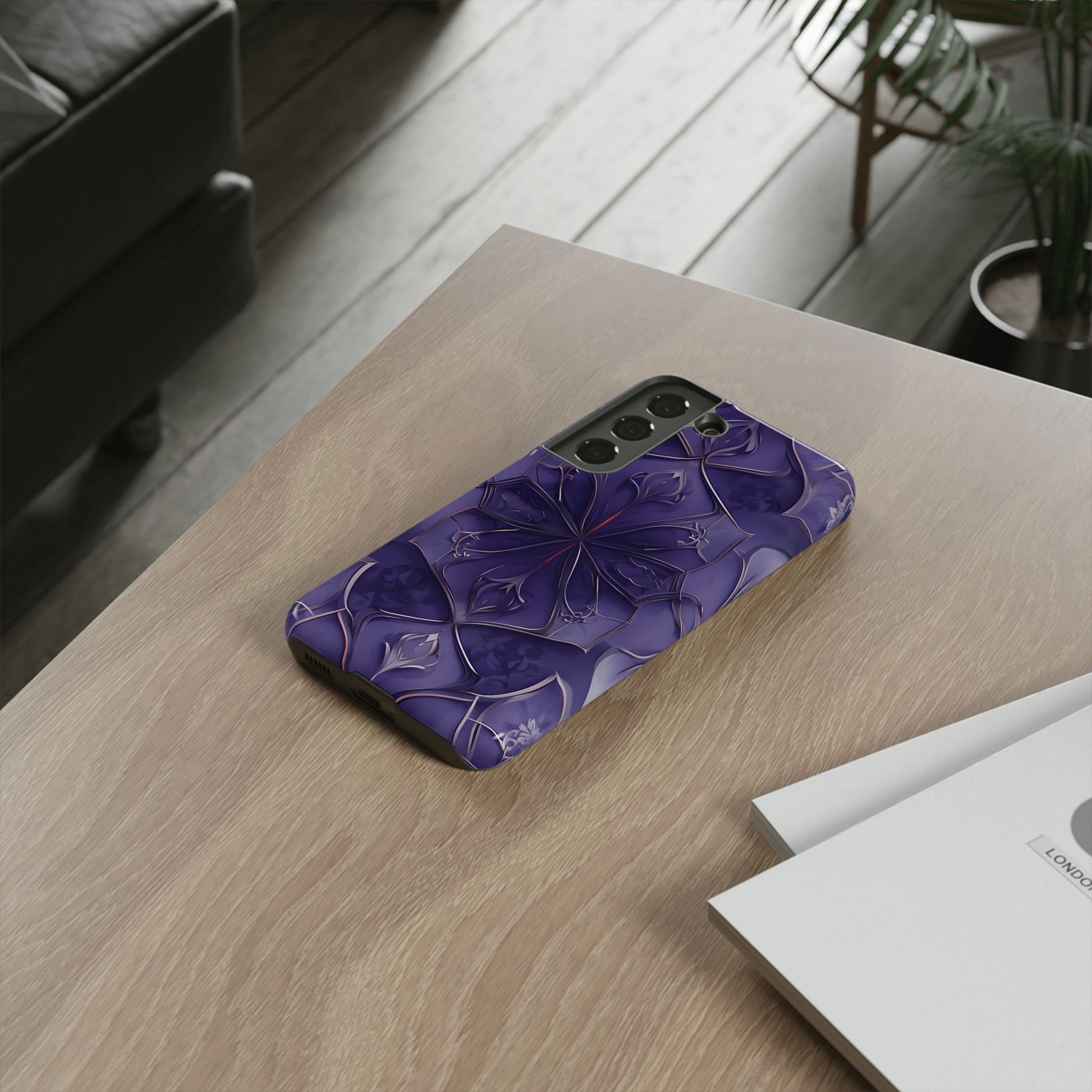 Violet Nebula - Kaleidoscope Collection Artistic Floral Burst - Samsung Galaxy S22 Tough Phone Case - Bold Purple Symmetrical Design