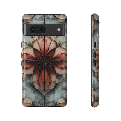 Ember Bloom - Kaleidoscope Collection Artistic Floral - Google Pixel Tough Phone Case - Fiery Symmetrical Design