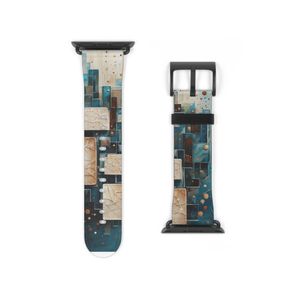 Architectural Drift Apple Watch Band - Modern Geometric Teal & Parchment Design