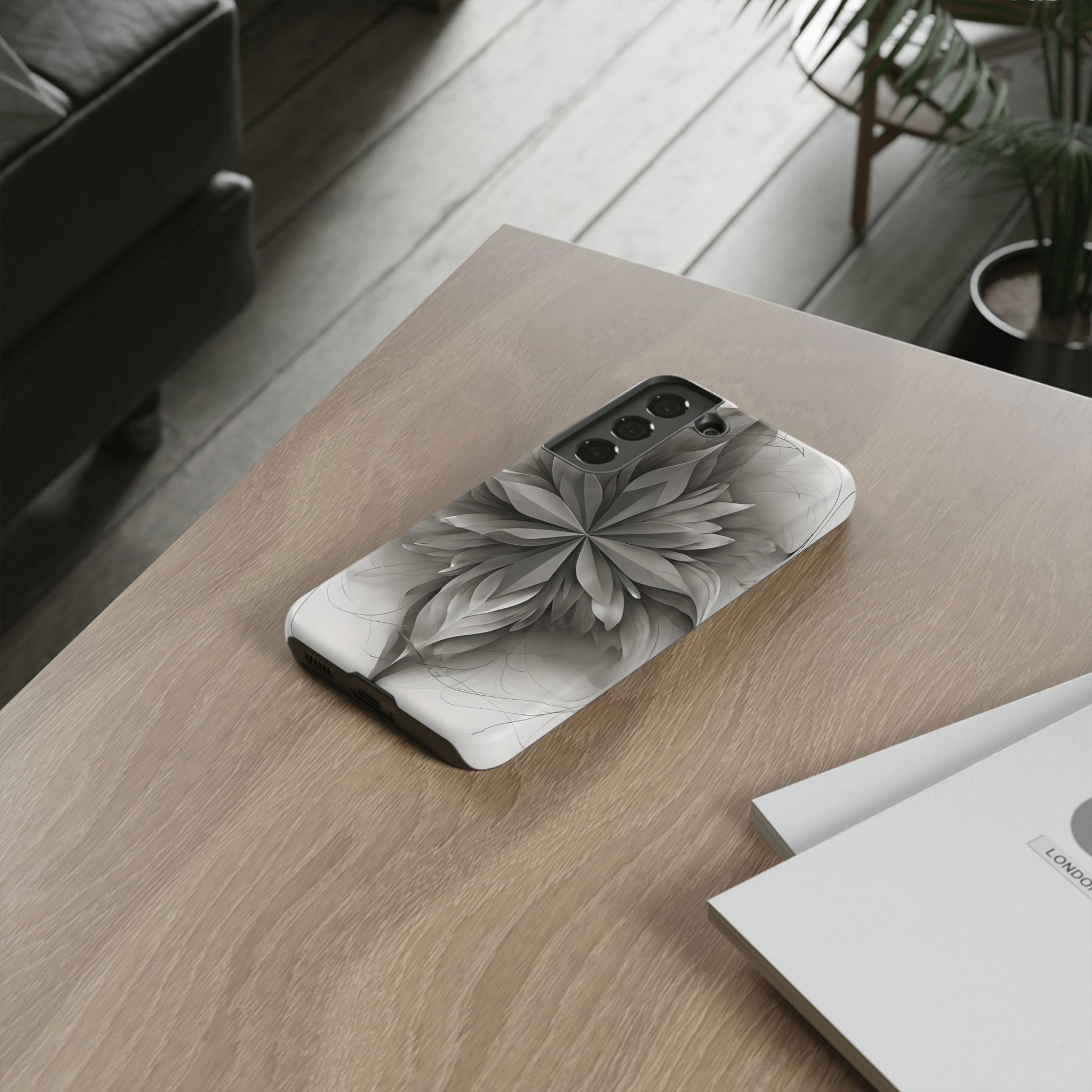 Silver Lotus - Elegant Monochrome Floral Samsung Galaxy S22 Tough Phone Case - Modern Lotus Design
