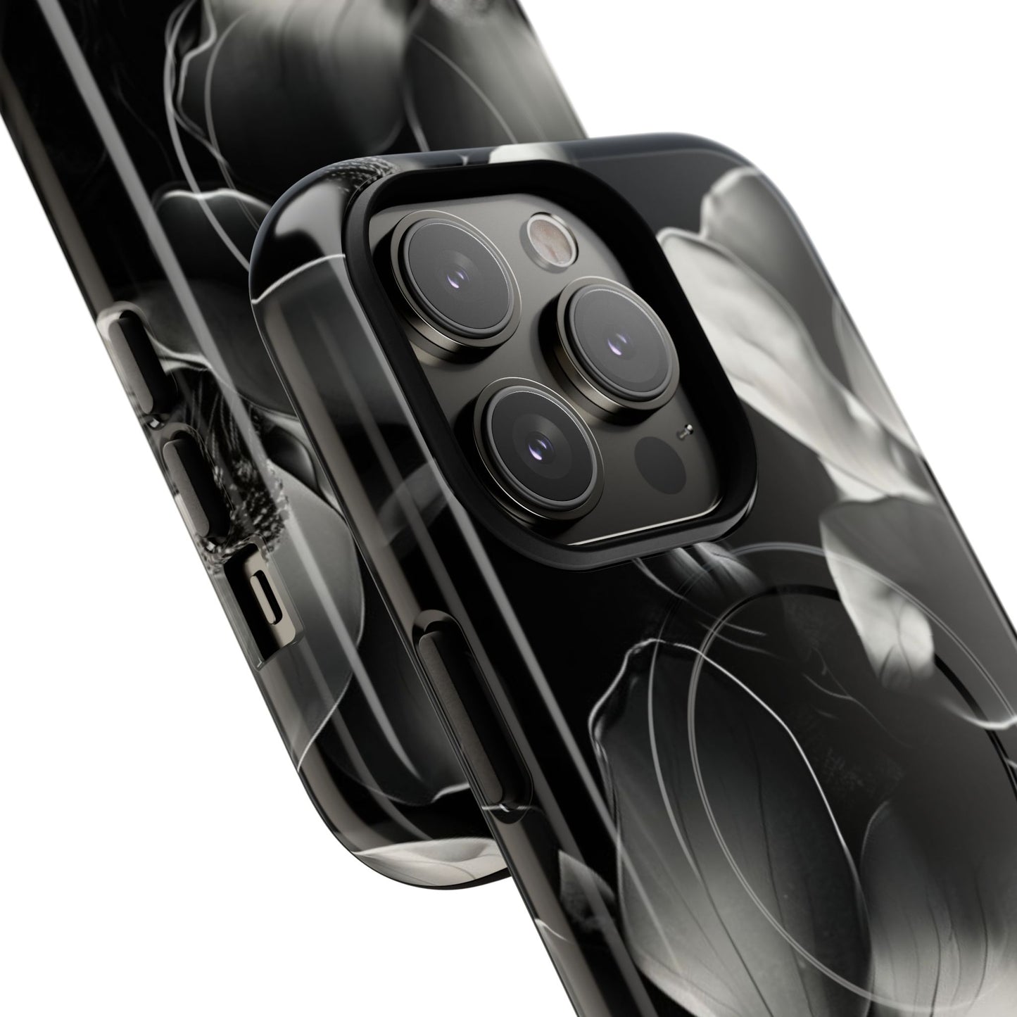 Monochrome Magnolia - Elegant Black & White Floral iPhone MagSafe Phone Case - Artistic Magnolia Design