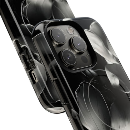 Monochrome Magnolia - Elegant Black & White Floral iPhone MagSafe Phone Case - Artistic Magnolia Design