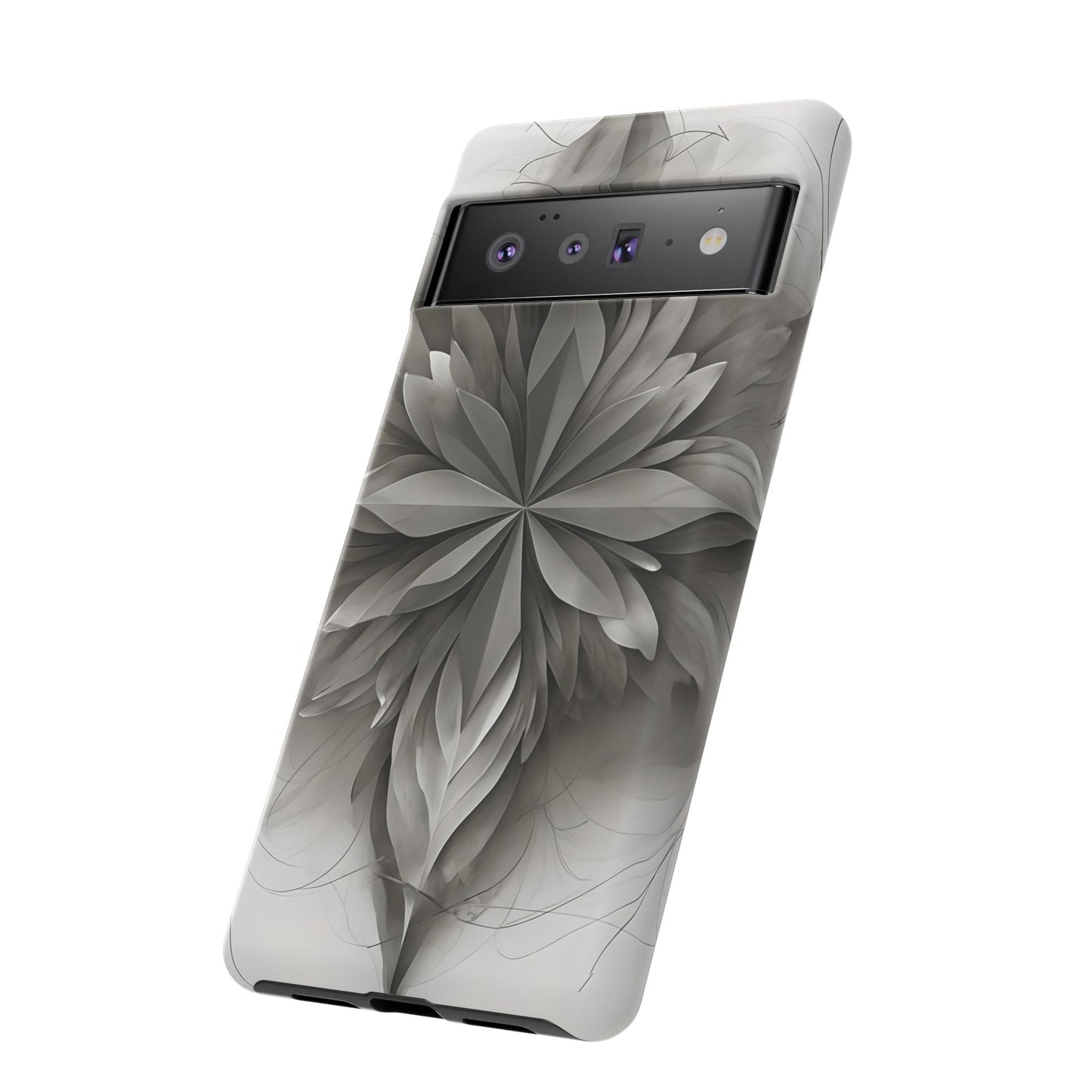 Silver Lotus - Elegant Monochrome Floral Google Pixel Tough Phone Case - Modern Lotus Design