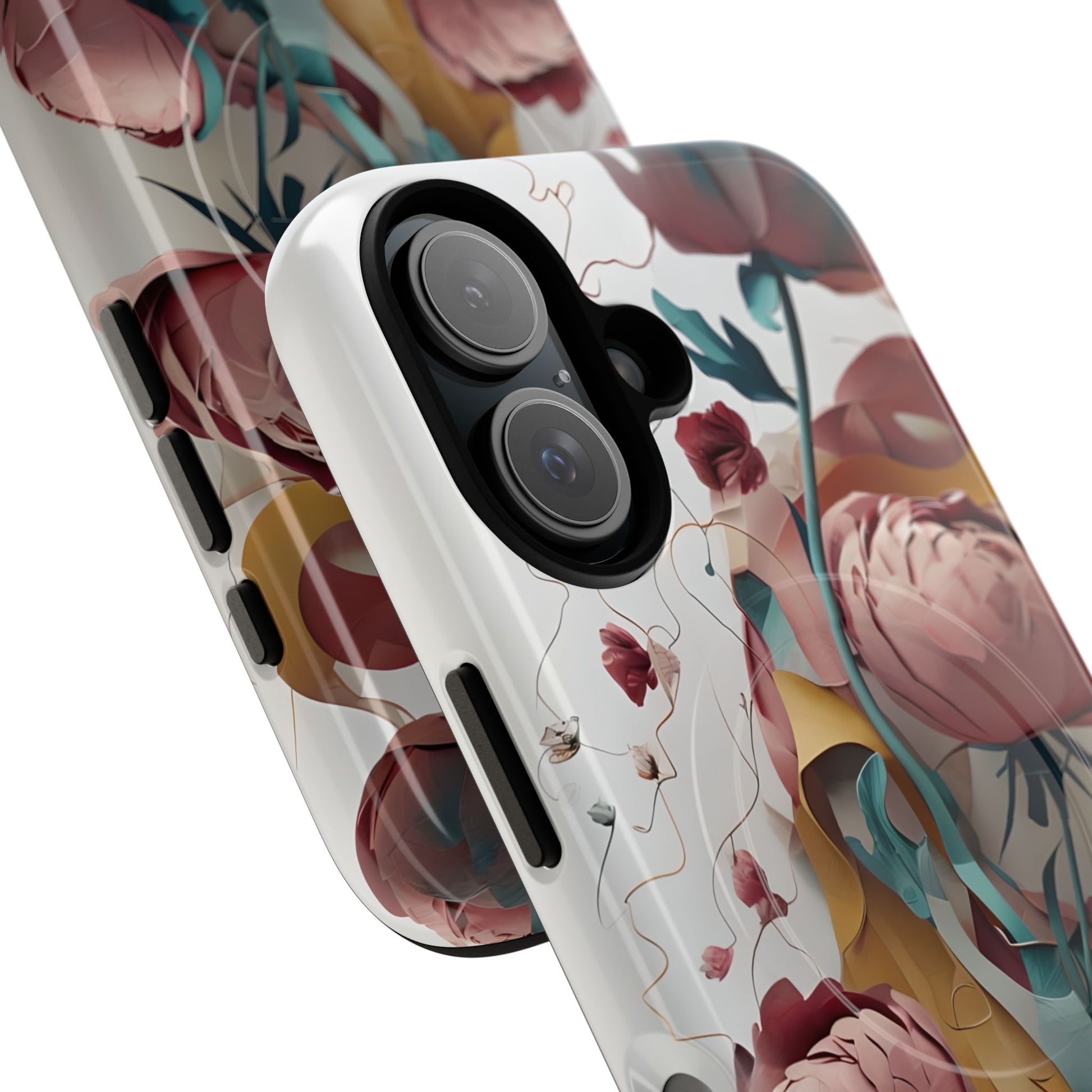 Blushing Peony Veil - Elegant Painterly Floral iPhone 16 MagSafe Phone Case - Soft Blush & Teal Peony Design