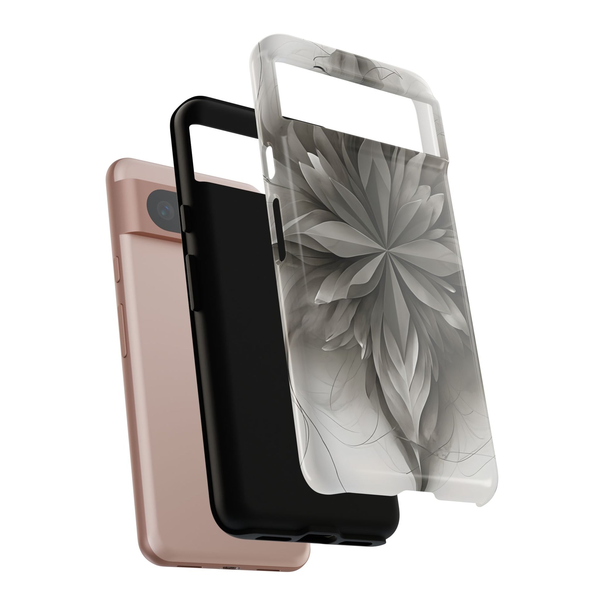 Silver Lotus - Elegant Monochrome Floral Google Pixel 8 Tough Phone Case - Modern Lotus Design