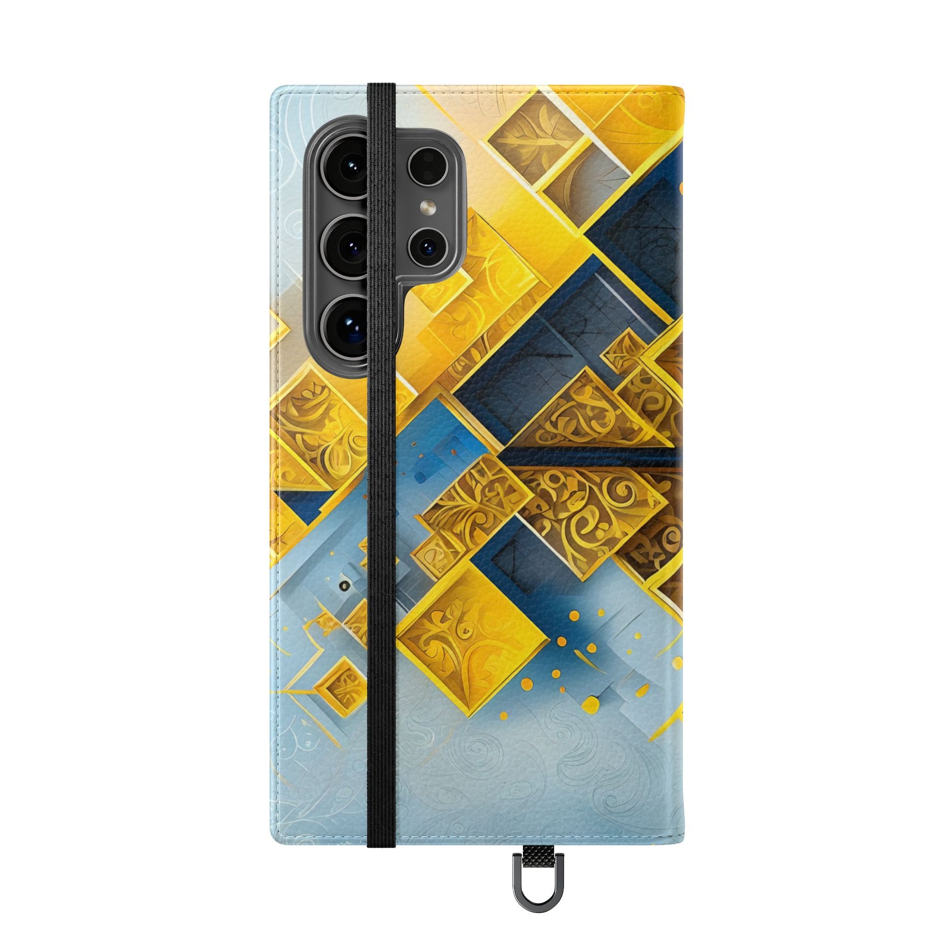 Golden Ascent Wallet Phone Case - Abstract Yellow & Blue Flip Cover for Samsung Galaxy S24 Ultra