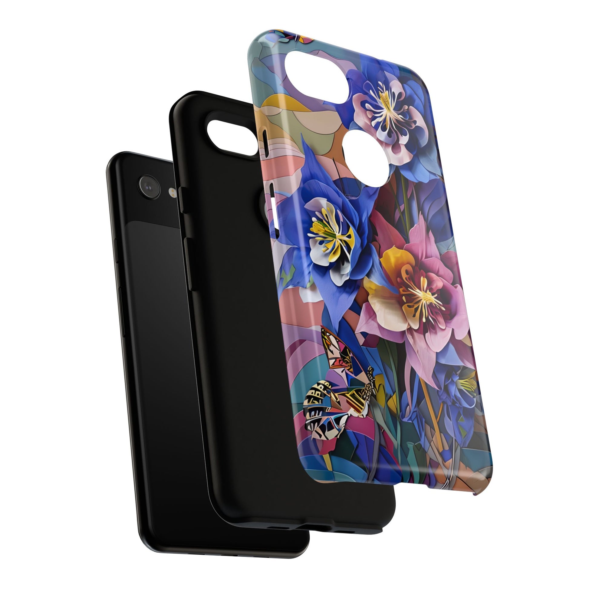 Blue Columbine Carnivale - Artistic Floral & Butterfly Google Pixel 3a XL Tough Phone Case - Vibrant Botanical Design