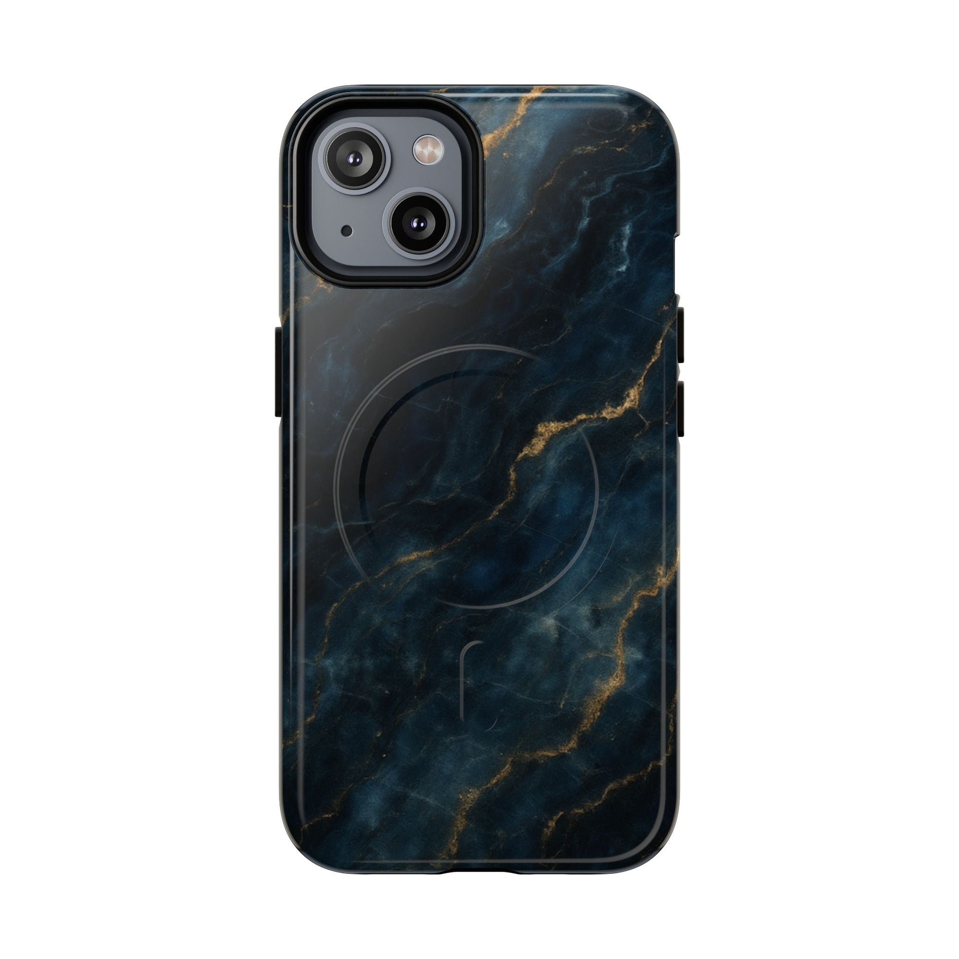 Midnight Marble MagSafe iPhone 14 Case - Deep Blue Marble Design Shockproof Cover