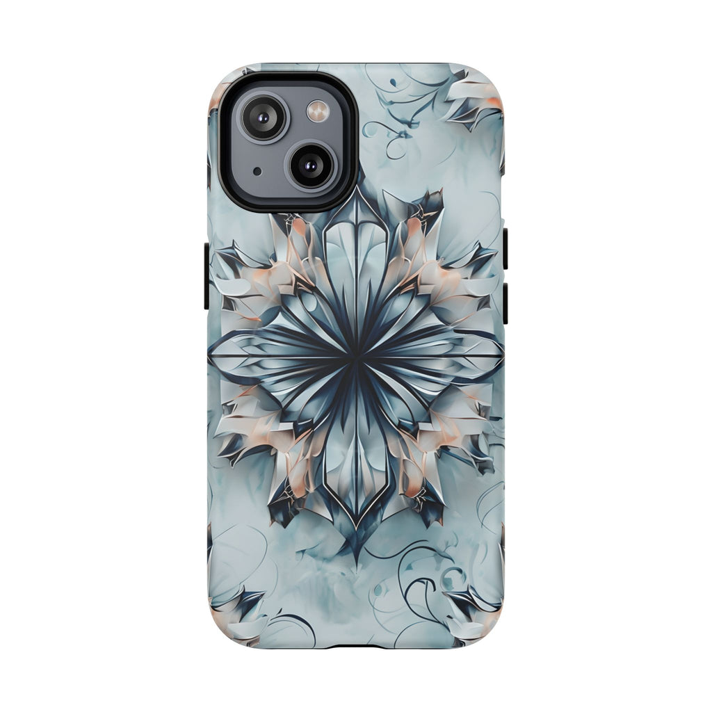 Indigo Mirage - Artistic Kaleidoscope Collection Artistic Floral - iPhone 14 MagSafe Phone Case -Bold Indigo Symmetrical Design