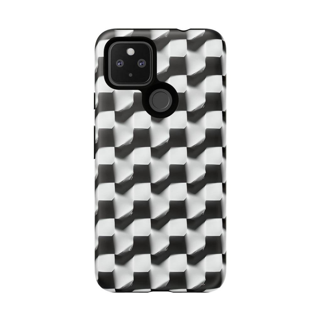 Monochrome Grid Tough Case for Google Pixel 4a 5G - Classic Checkerboard, Black & White, Minimalist Trend