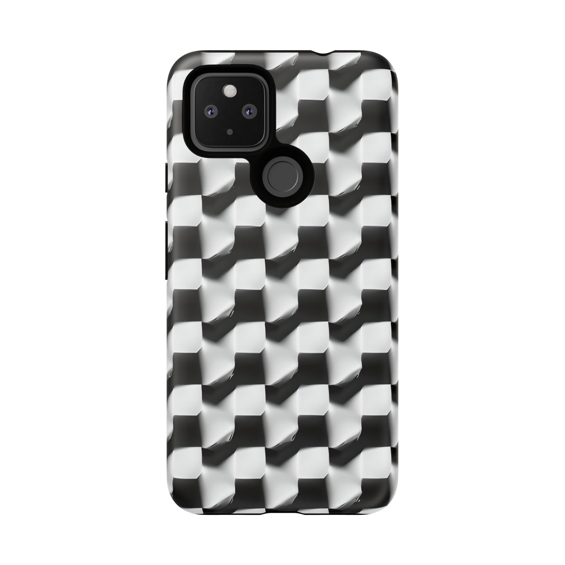 Monochrome Grid Tough Case for Google Pixel 4a 5G - Classic Checkerboard, Black & White, Minimalist Trend