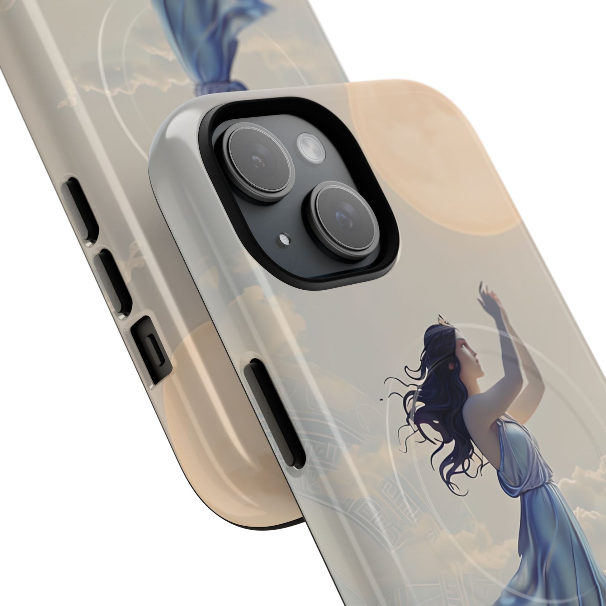 Moonlit Ascend - Ethereal Celestial Art iPhone 15 MagSafe Phone Case -Dreamy Night Sky & Floating Woman Design