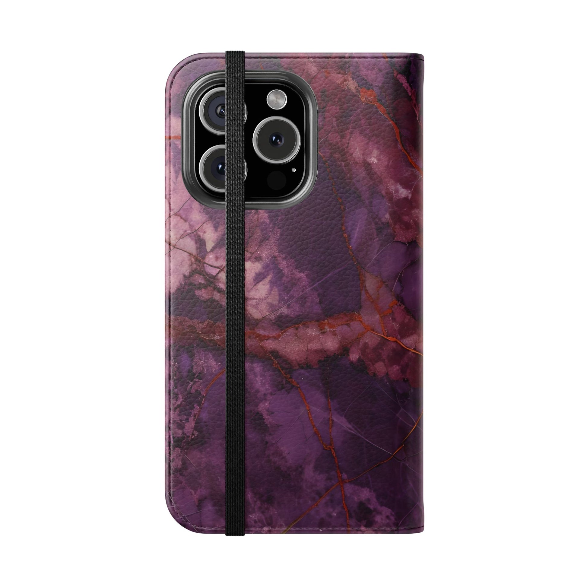 Amethyst Current Wallet Phone Case - Elegant Purple Marble Flip Cover for iPhone 16 Pro