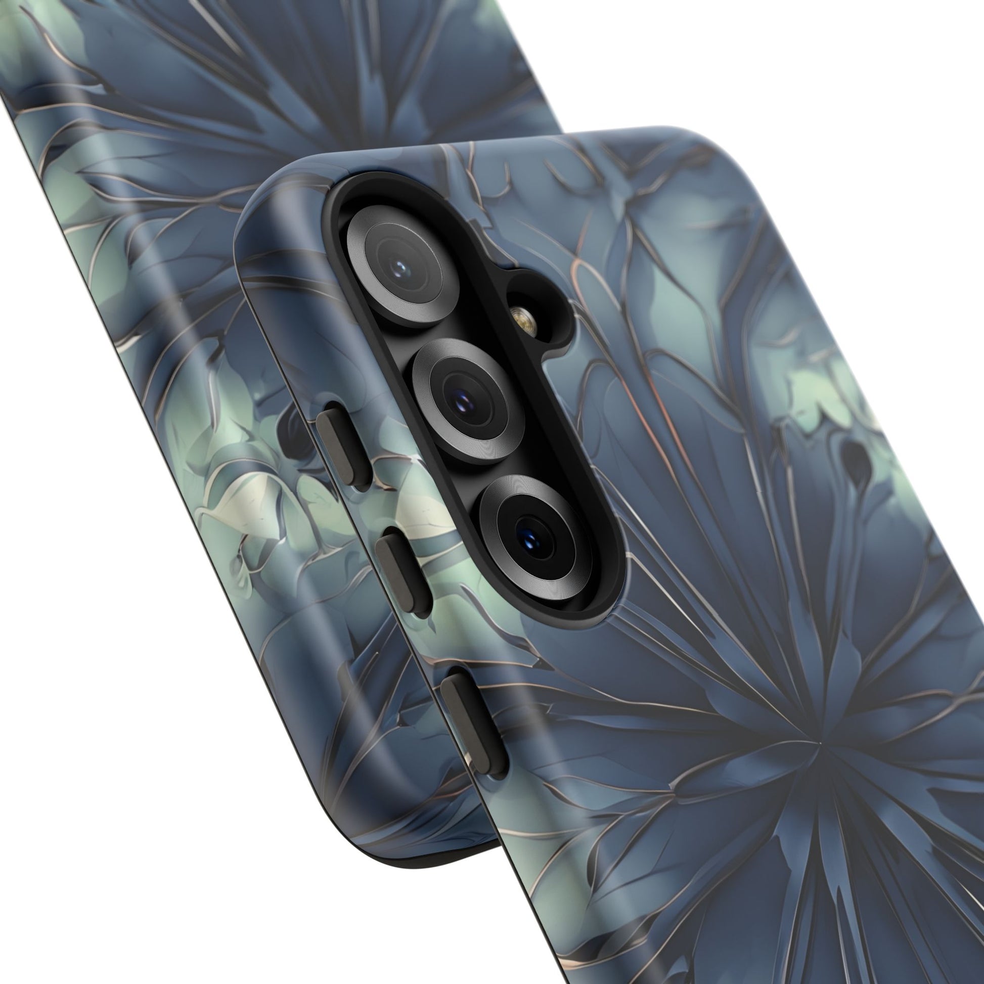 Indigo Mosaic - Artistic Kaleidoscope Collection Artistic Floral - Samsung Galaxy S25 Plus Tough Phone Case - Bold Blue Symmetrical Design