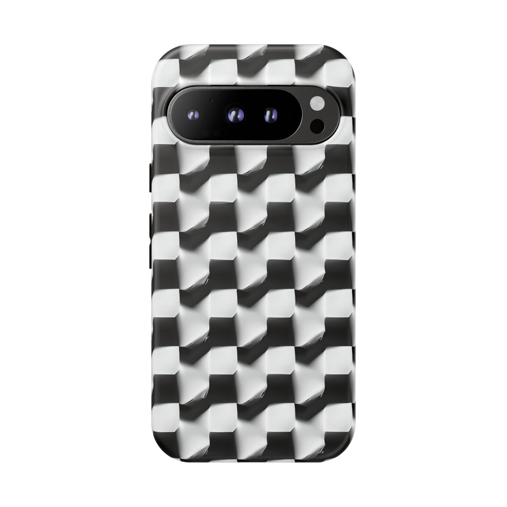 Monochrome Grid Tough Case for Google Pixel 9 Pro - Classic Checkerboard, Black & White, Minimalist Trend