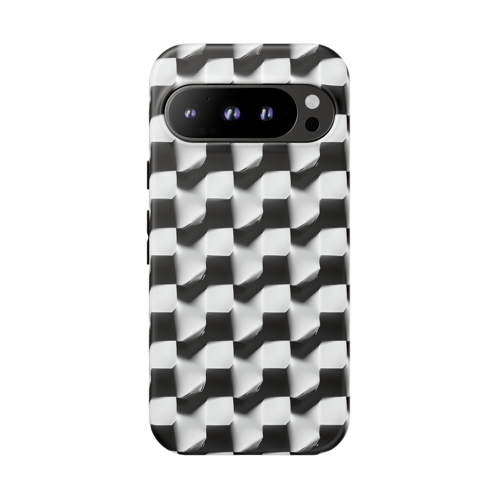 Monochrome Grid Tough Case for Google Pixel 9 Pro - Classic Checkerboard, Black & White, Minimalist Trend