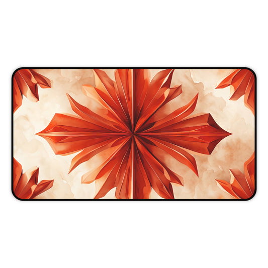 Sunset Fleur desk mat featuring vibrant orange floral bloom design