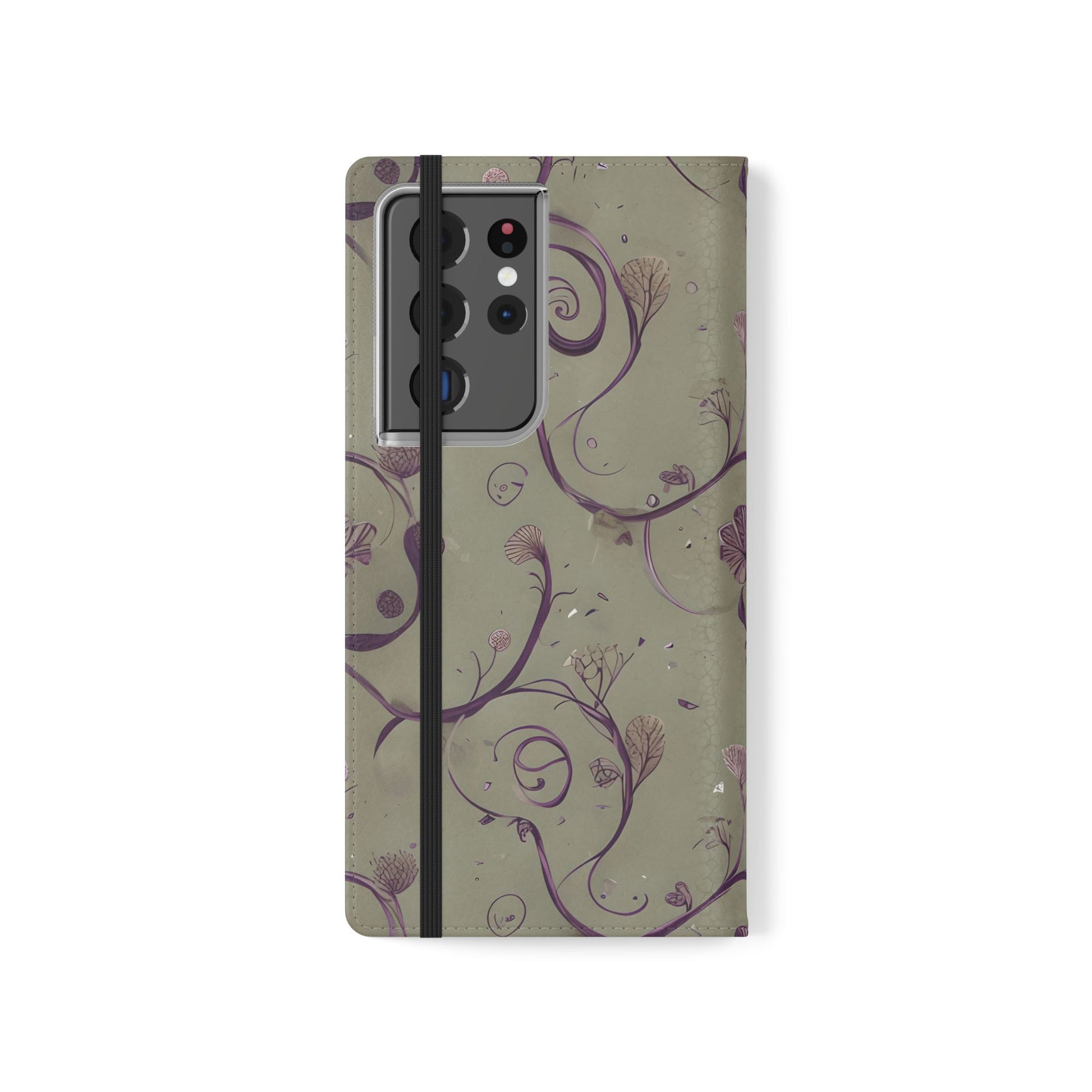 Twilight Thistle Bloom Wallet Phone Case - Elegant Purple Floral Vine Flip Cover for Samsung Galaxy S21 Ultra