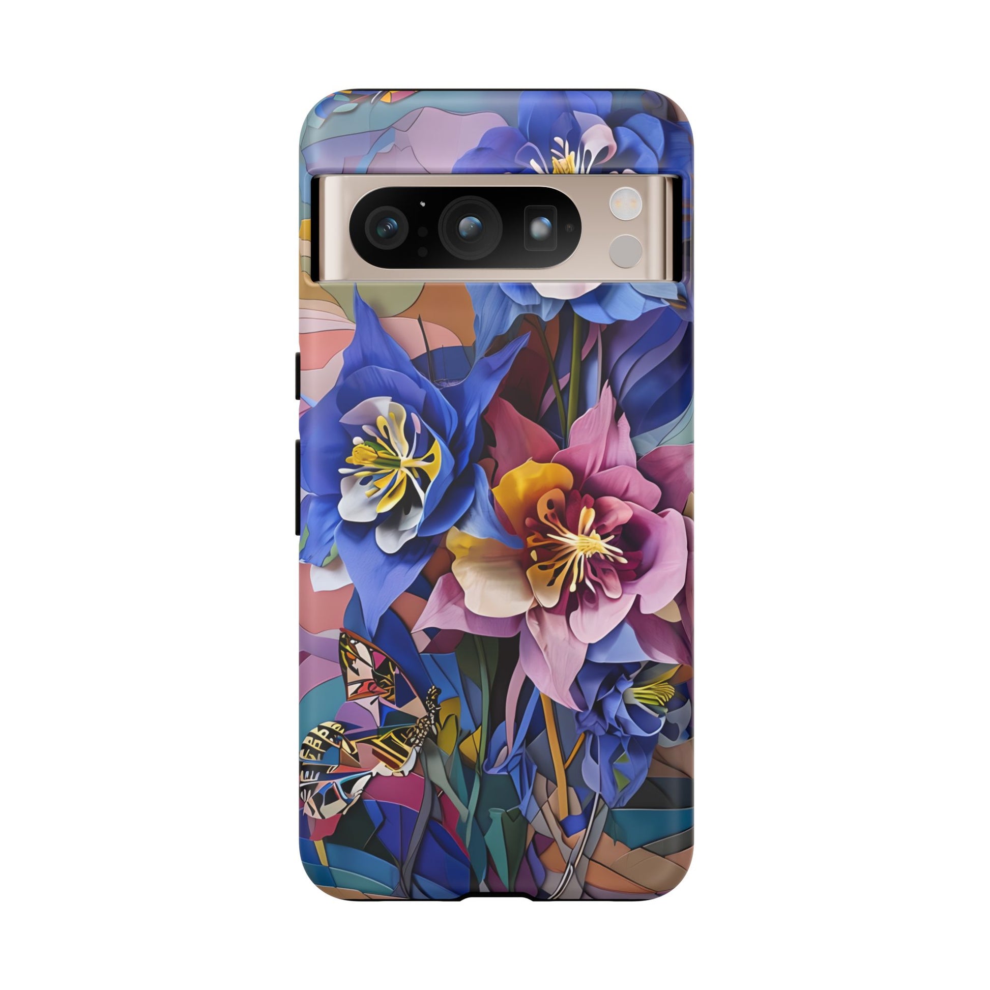 Blue Columbine Carnivale - Artistic Floral & Butterfly Google Pixel 8 Pro Tough Phone Case - Vibrant Botanical Design
