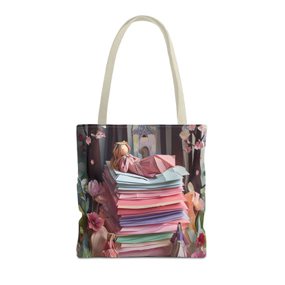 A Good Night's Sleep canvas tote bag featuring cozy layered bedding-inspired design
