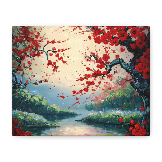 Crimson Blossom - Bold Floral Horizontal Wall Art in Vibrant Reds