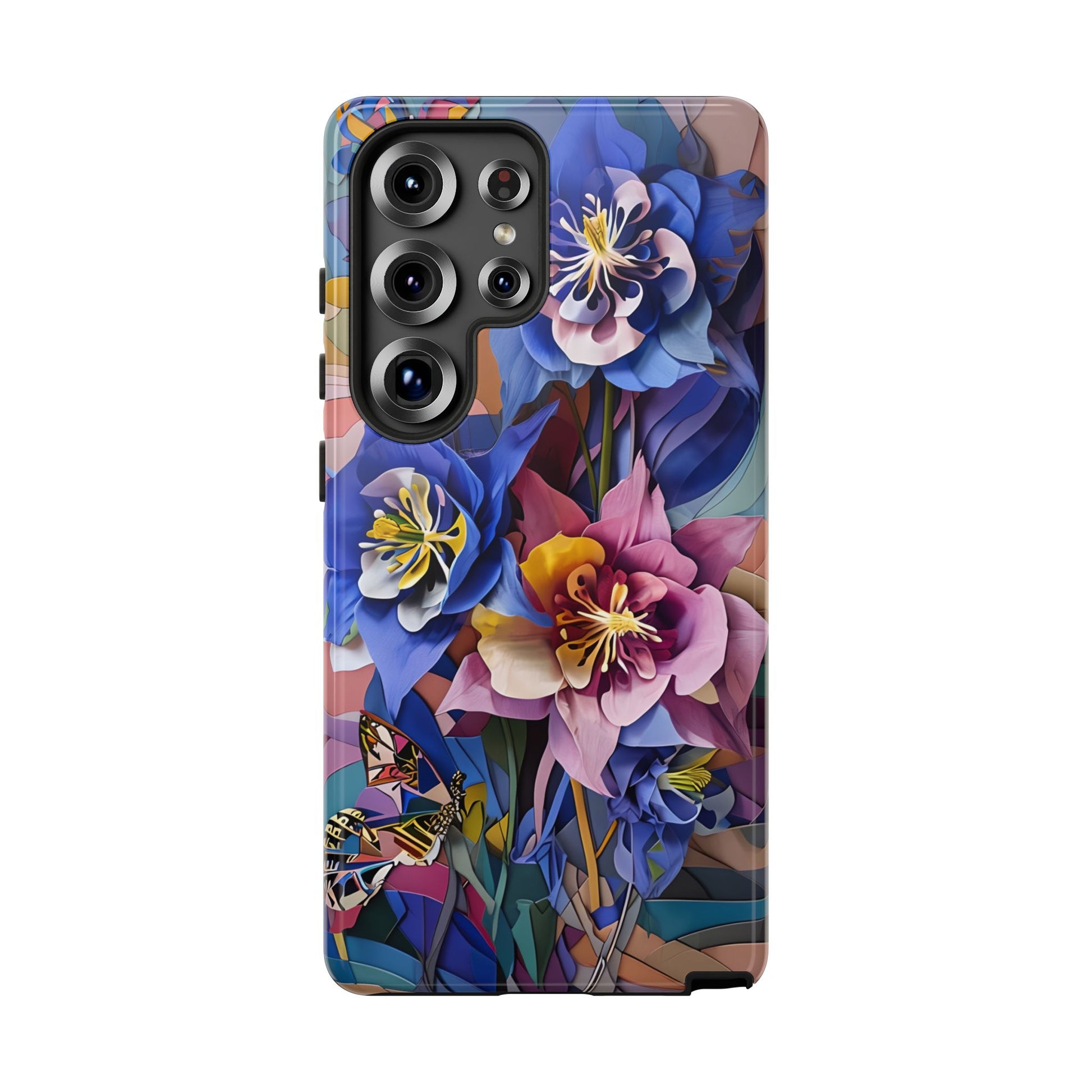Blue Columbine Carnivale - Artistic Floral & Butterfly Samsung S25 Ultra Tough Phone Case - Vibrant Botanical Design
