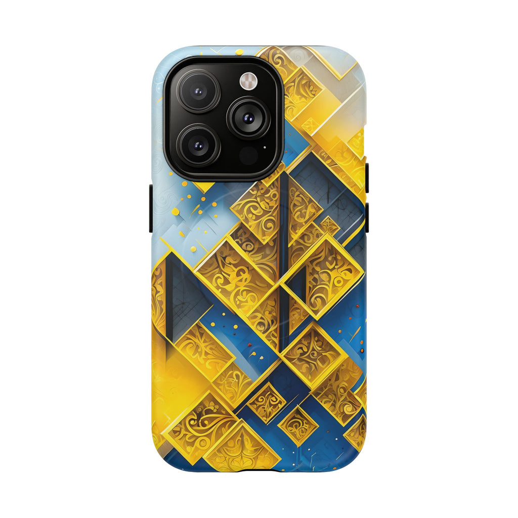 Golden Ascent Luxe Geometric iPhone 14 Pro - MagSafe Compatible - Elegant Abstract Gold Design