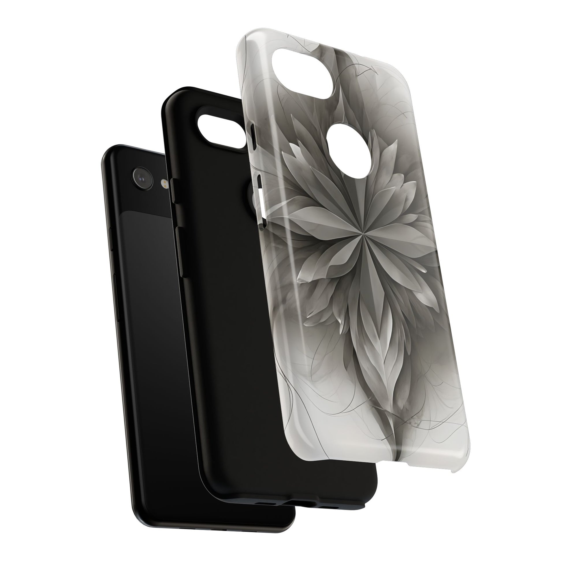 Silver Lotus - Elegant Monochrome Floral Google Pixel 3a XL Tough Phone Case - Modern Lotus Design