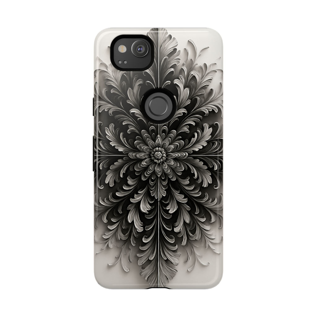 Obsidian Bloom - Elegant Black & White Google Pixel 2 Phone Case - Intricate Mandala Flower Design