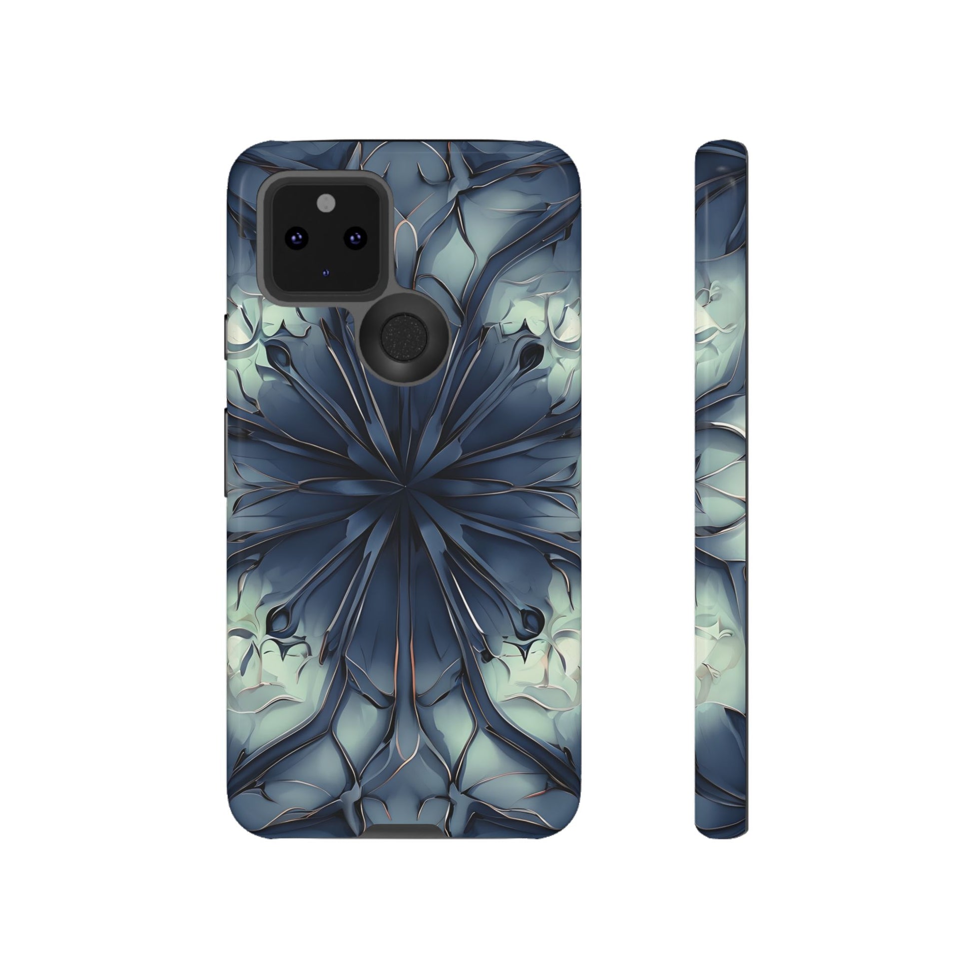 Indigo Mosaic - Artistic Kaleidoscope Collection Artistic Floral - Google Pixel 5 5G Tough Phone Case - Bold Blue Symmetrical Design
