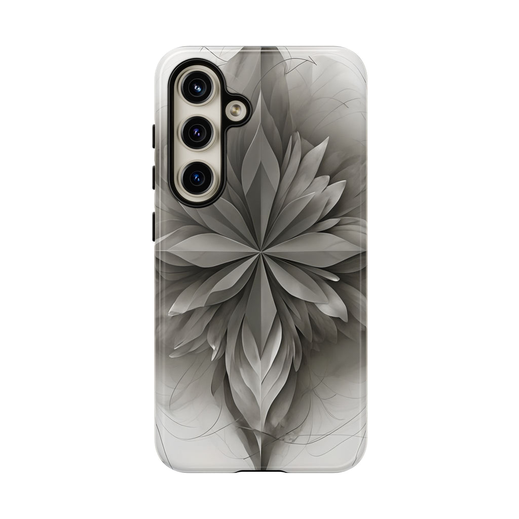 Silver Lotus - Elegant Monochrome Floral Samsung Galaxy S24 Tough Phone Case - Modern Lotus Design