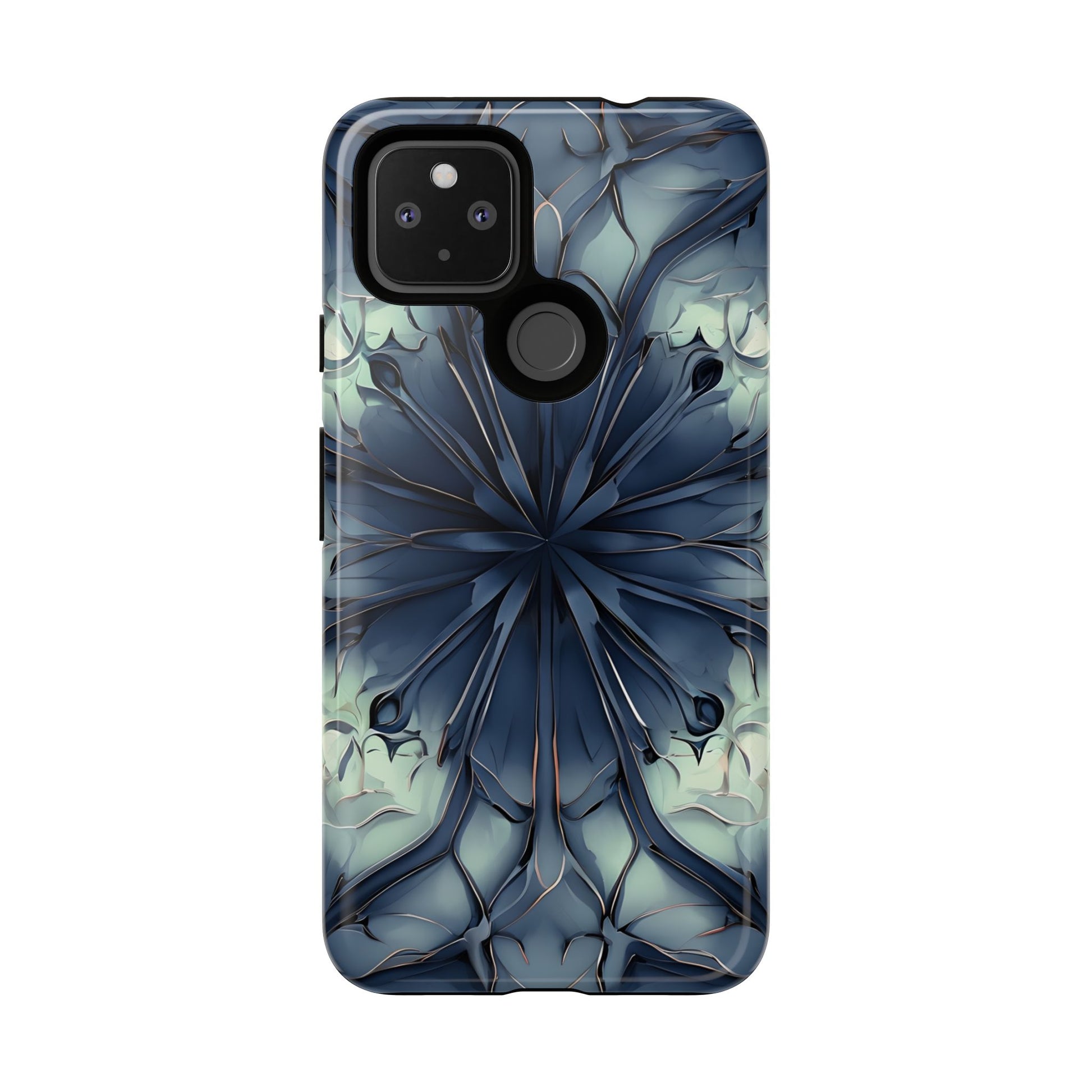 Indigo Mosaic - Artistic Kaleidoscope Collection Artistic Floral - Google Pixel 4a 5G Tough Phone Case - Bold Blue Symmetrical Design