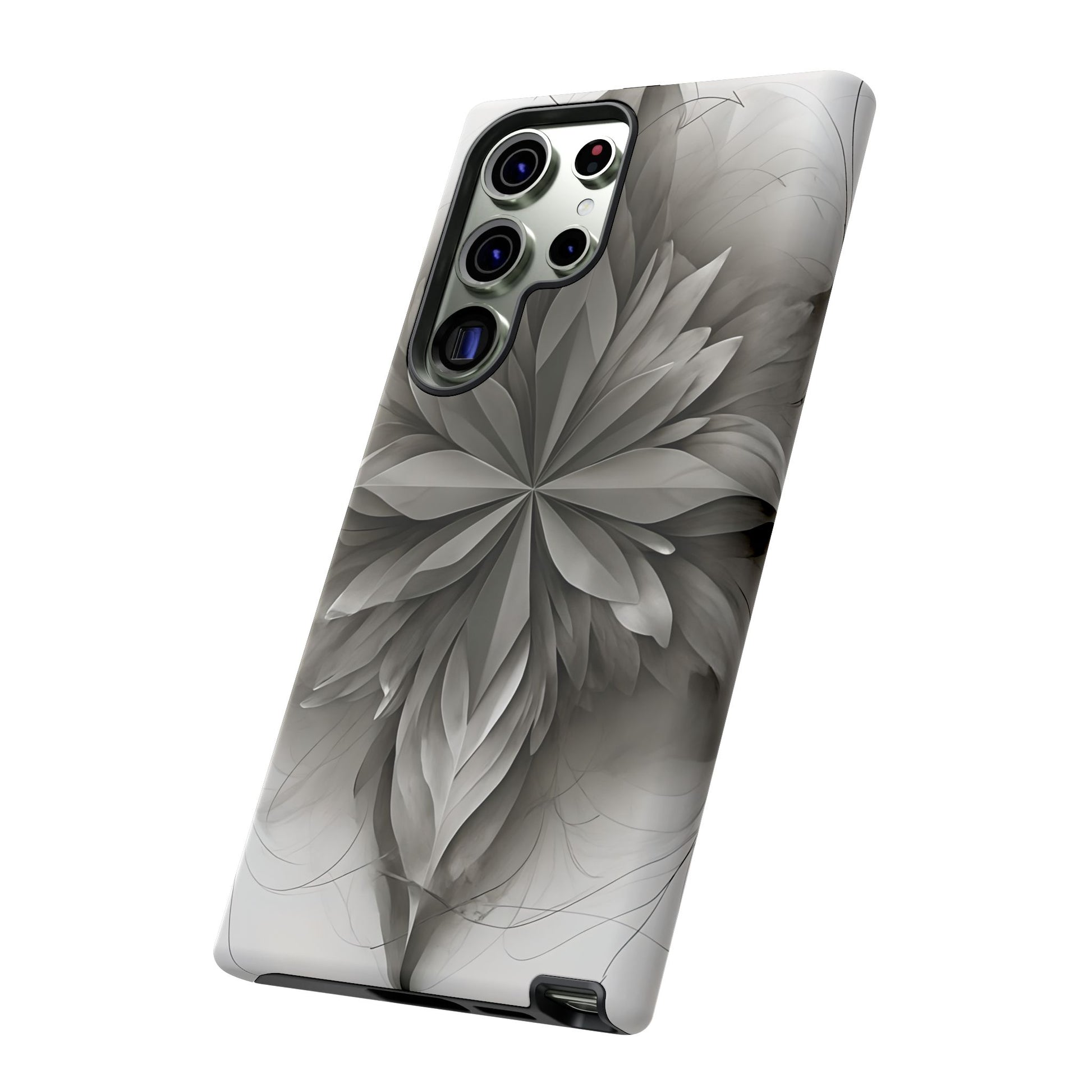 Silver Lotus - Elegant Monochrome Floral Samsung Galaxy S23 Ultra Tough Phone Case - Modern Lotus Design