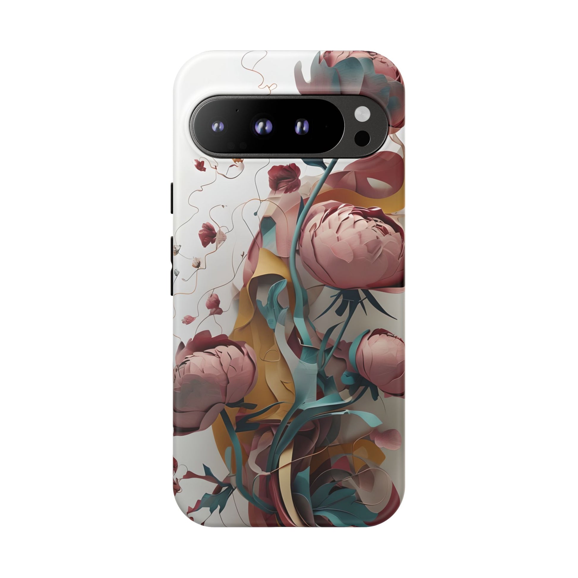 Blushing Peony Veil - Elegant Painterly Floral Google Pixel 9 Pro XL Tough Phone Case - Soft Blush & Teal Peony Design