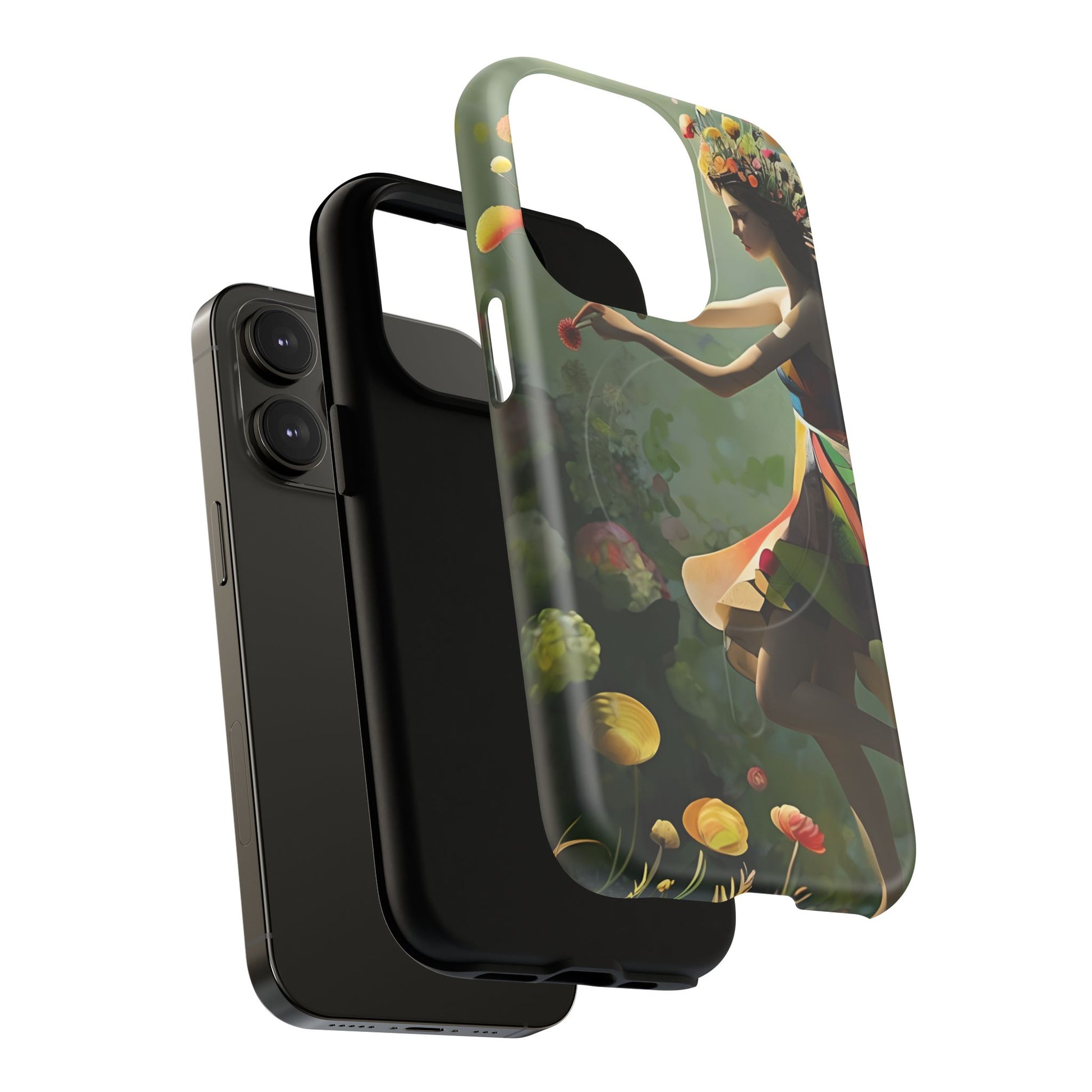Dancing Wildflower Muse iPhone 14 Pro - Artistic Floral Fantasy Cover - MagSafe Compatible - Whimsical Nature-Inspired Protective Accessory