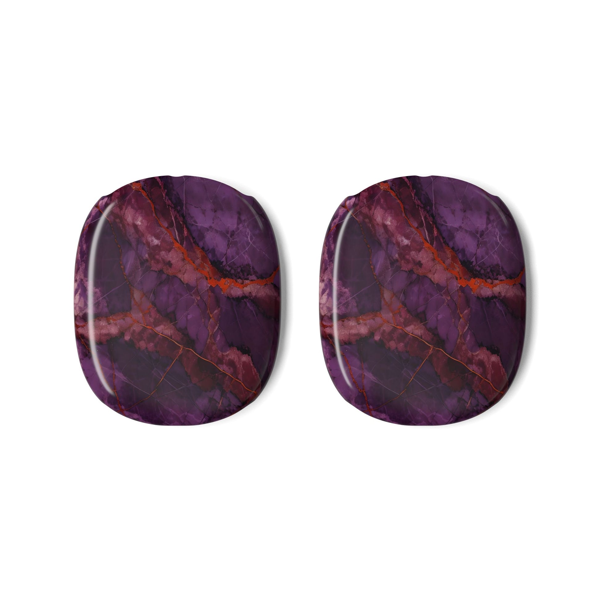 Amethyst Current red and purple AirPods Max ear cup covers featuring rich gemstone‑inspired marble veins, flat product view