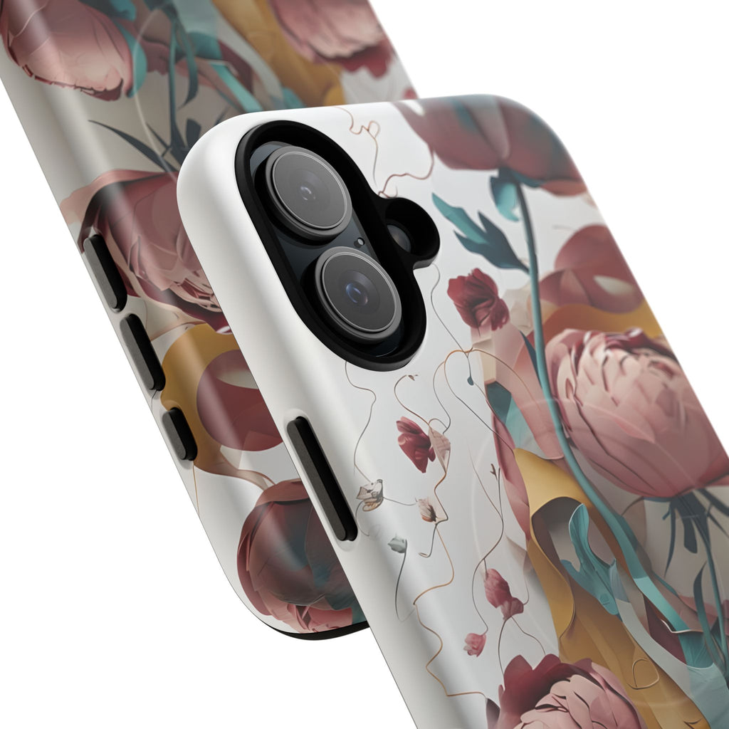 Blushing Peony Veil - Elegant Painterly Floral iPhone 16 Plus MagSafe Phone Case - Soft Blush & Teal Peony Design