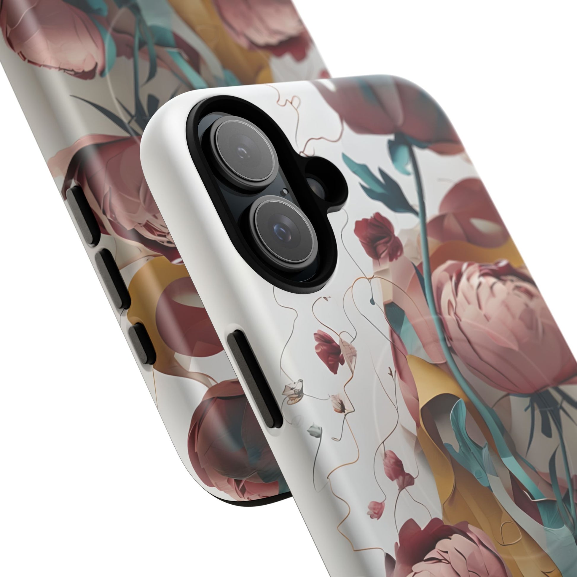 Blushing Peony Veil - Elegant Painterly Floral iPhone 16 Plus MagSafe Phone Case - Soft Blush & Teal Peony Design