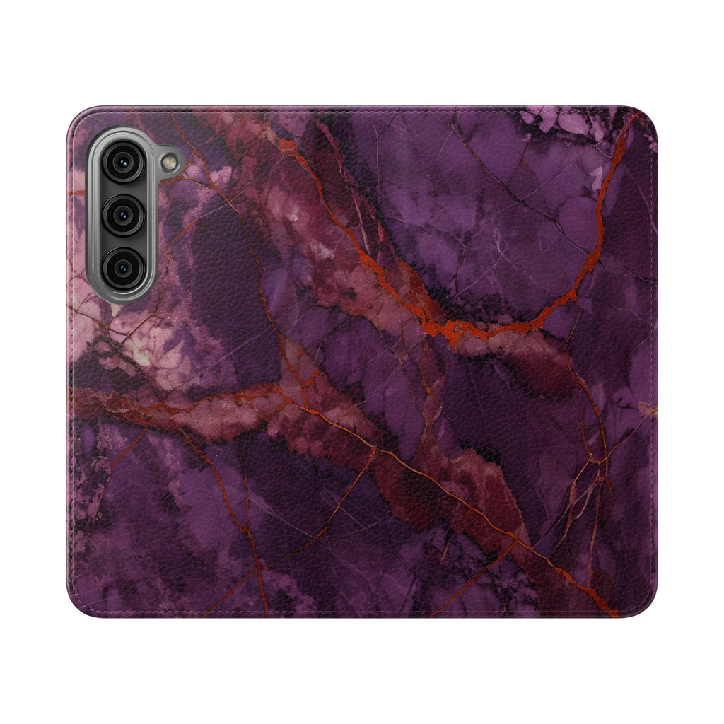 Amethyst Current Wallet Phone Case - Elegant Purple Marble Flip Cover for Samsung Galaxy S23