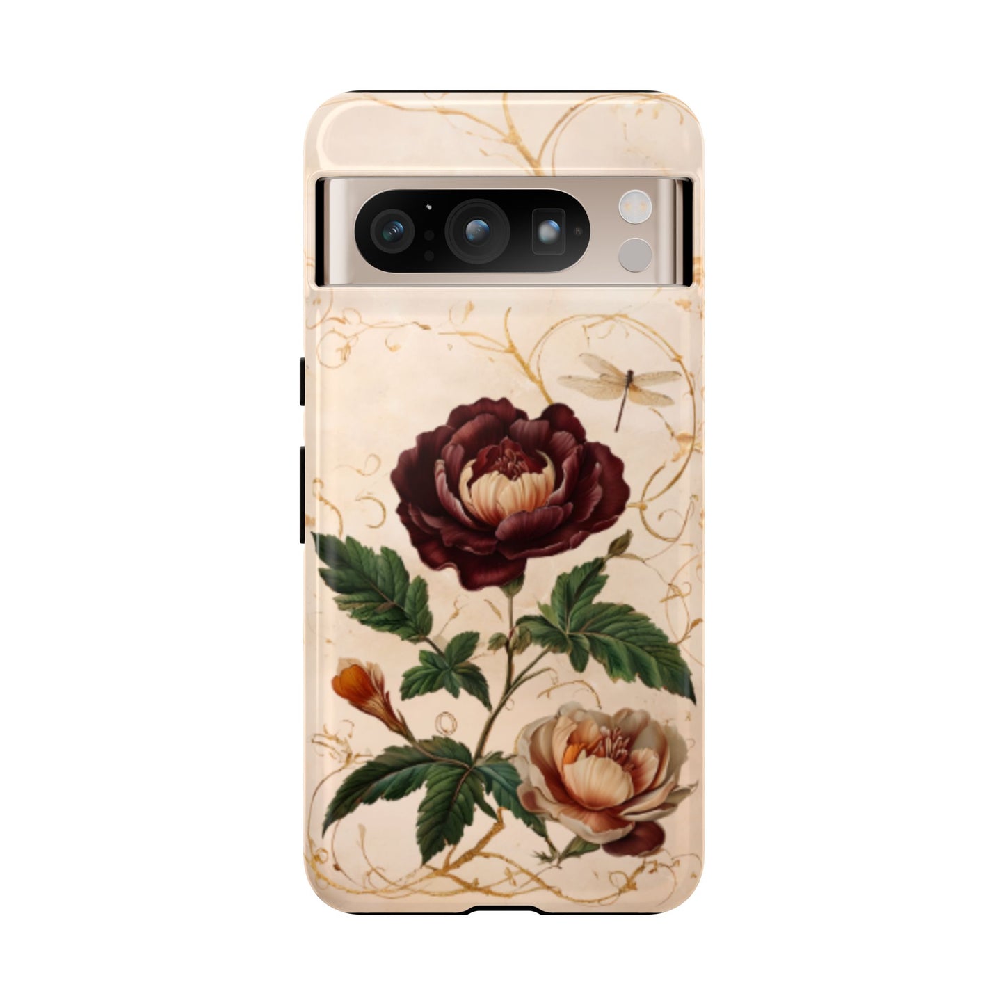 Vintage Burgundy Rose botanical rose illustration Google Pixel phone case