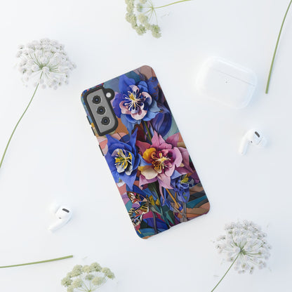 Blue Columbine Carnivale - Artistic Floral & Butterfly Samsung Ultra Tough Phone Case - Vibrant Botanical Design