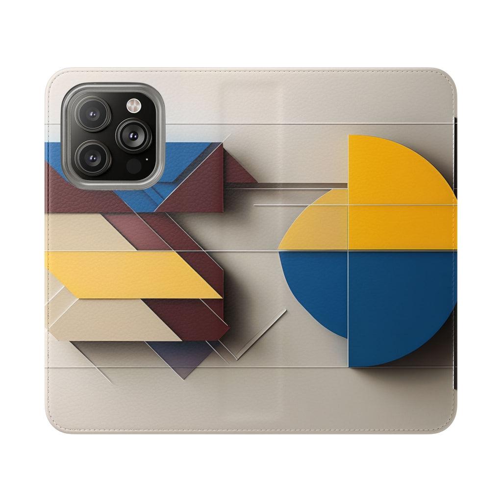 Chromatic Construct Wallet Phone Case - Modern Primary Color Design - Flip Cover for iPhone 14 Pro