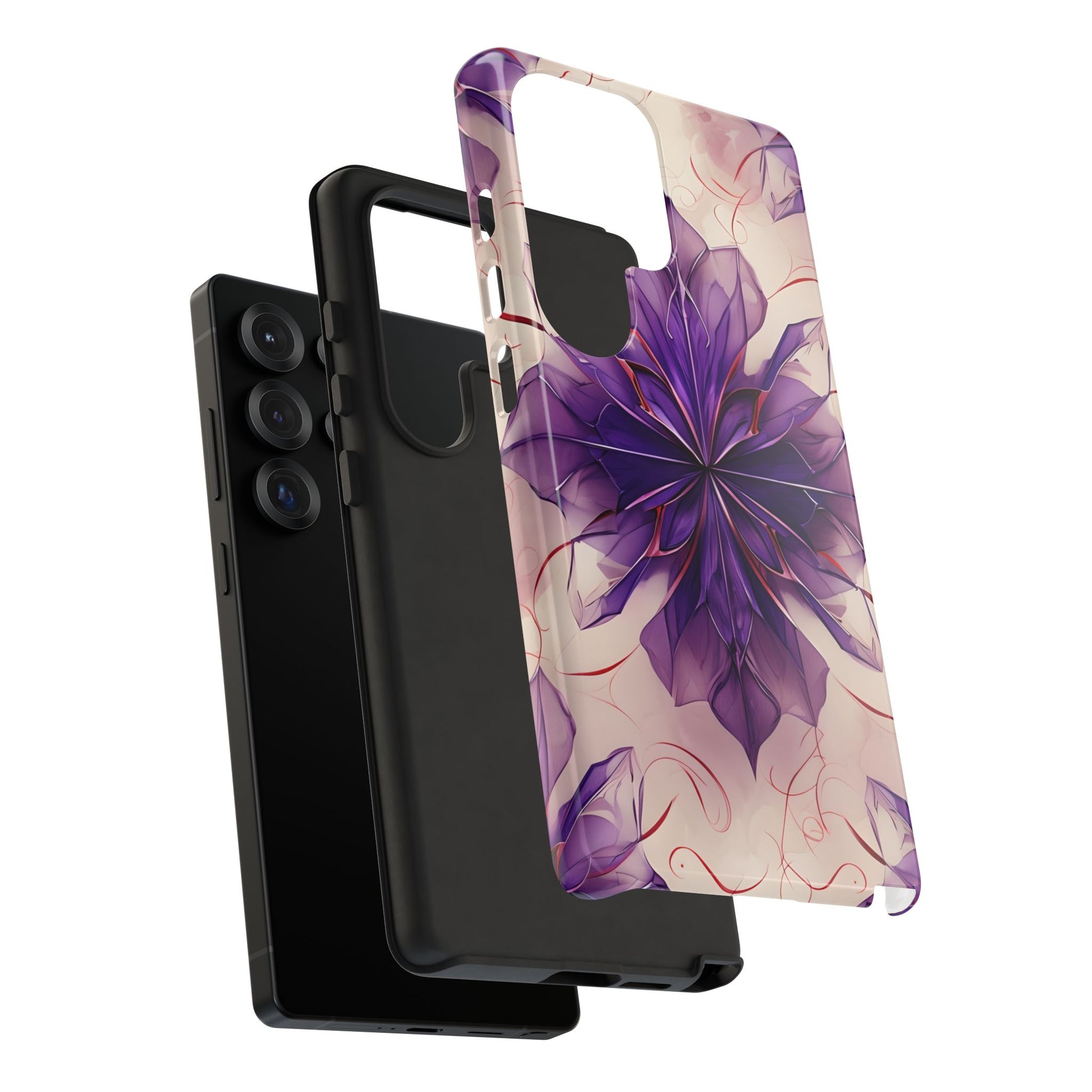 Violet Reverie - Kaleidoscope Collection Artistic Floral Burst - Samsung Galaxy S25 Ultra Tough Phone Case - Bold Purple Symmetrical Design