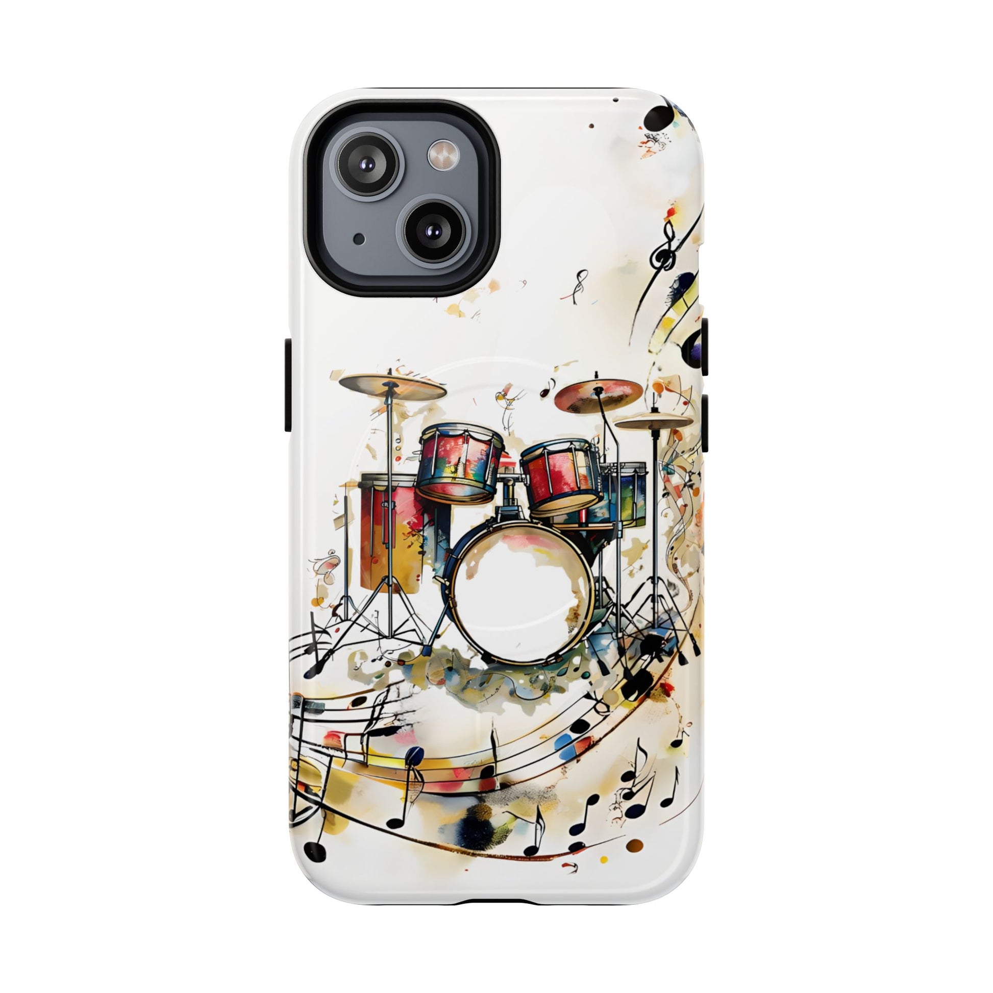 Beatline iPhone MagSafe case featuring abstract drum kit and musical rhythm design