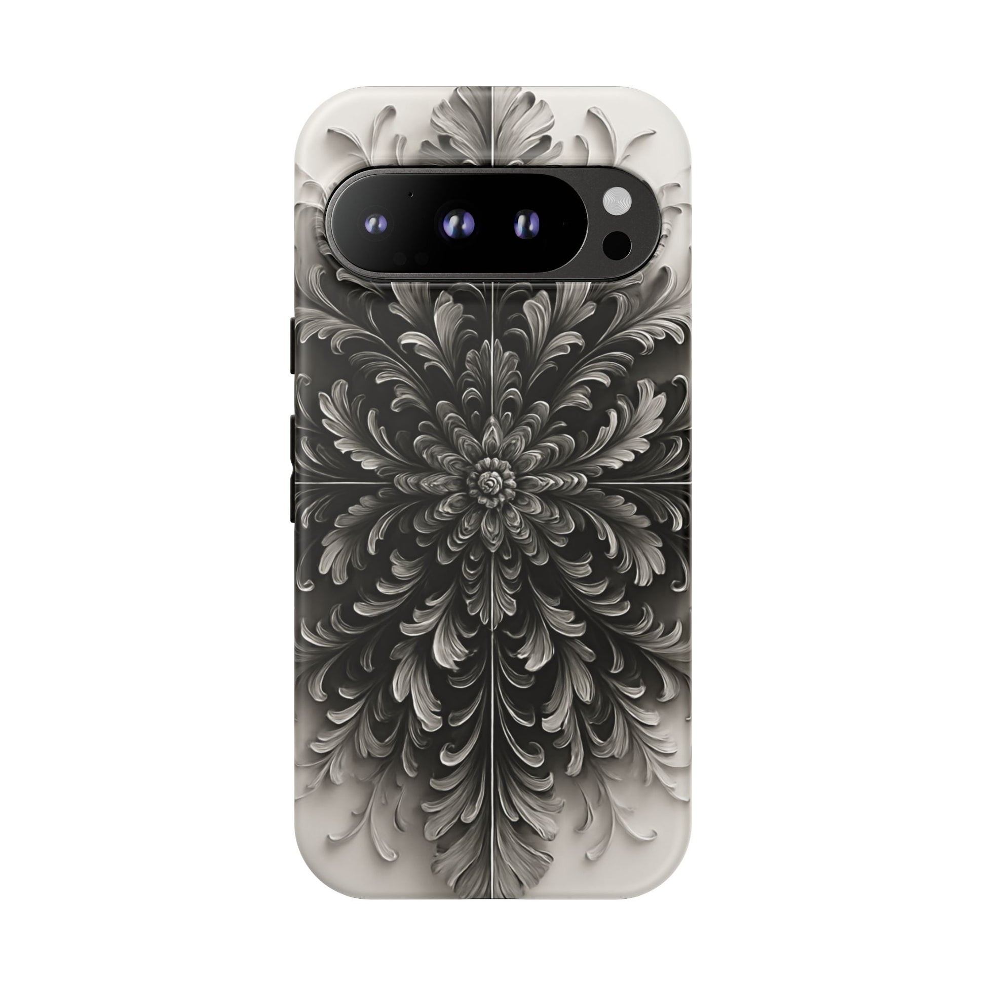 Obsidian Bloom - Elegant Black & White Google Pixel 9 Pro Tough Phone Case - Intricate Mandala Flower Design